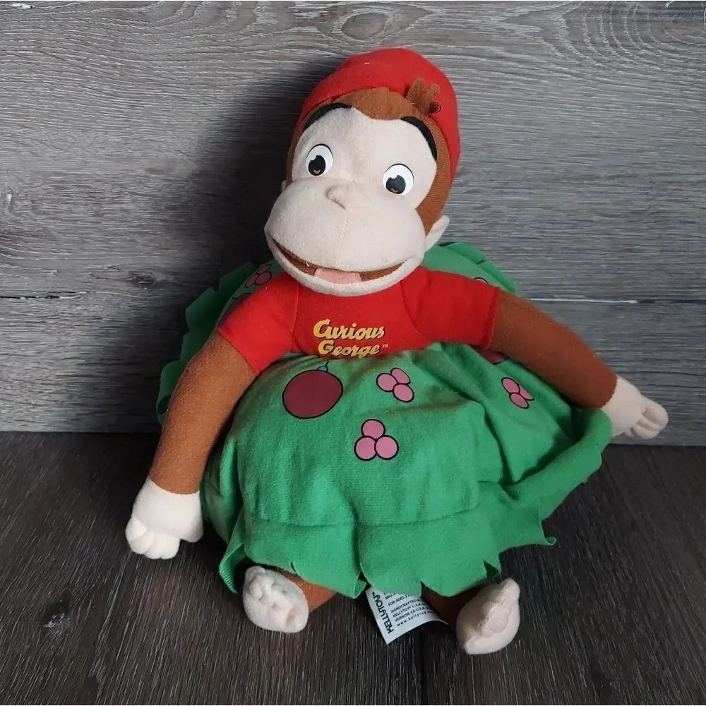 Kellytoy HOLIDAY CURIOUS GEORGE W/ WREATH 15" Plush STUFFED ANIMAL Toy